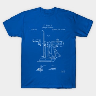 Sewing Machine Patent - Seamstress Craft Sewing Room Art - Blueprint T-Shirt